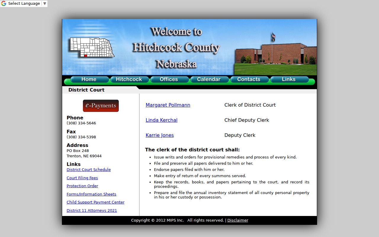 Hitchcock County court docket District Court page