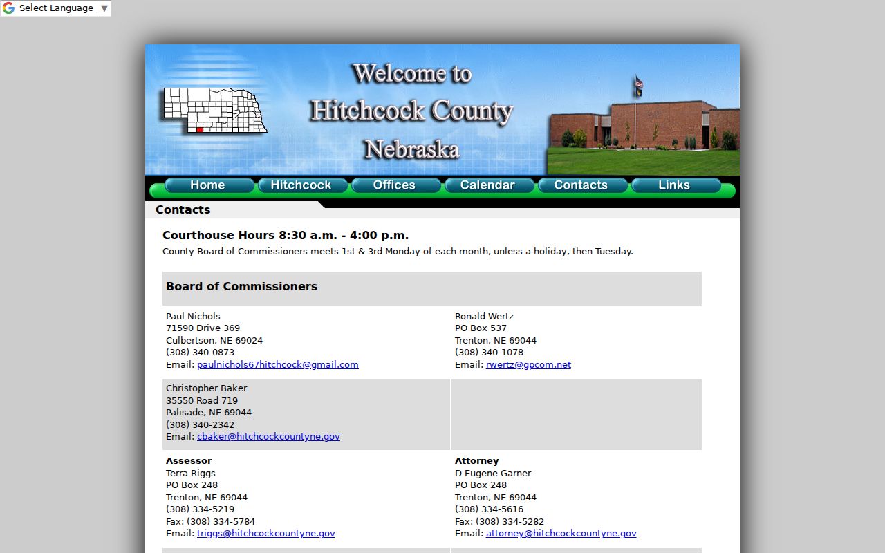 Hitchcock County court docket clerk contact page