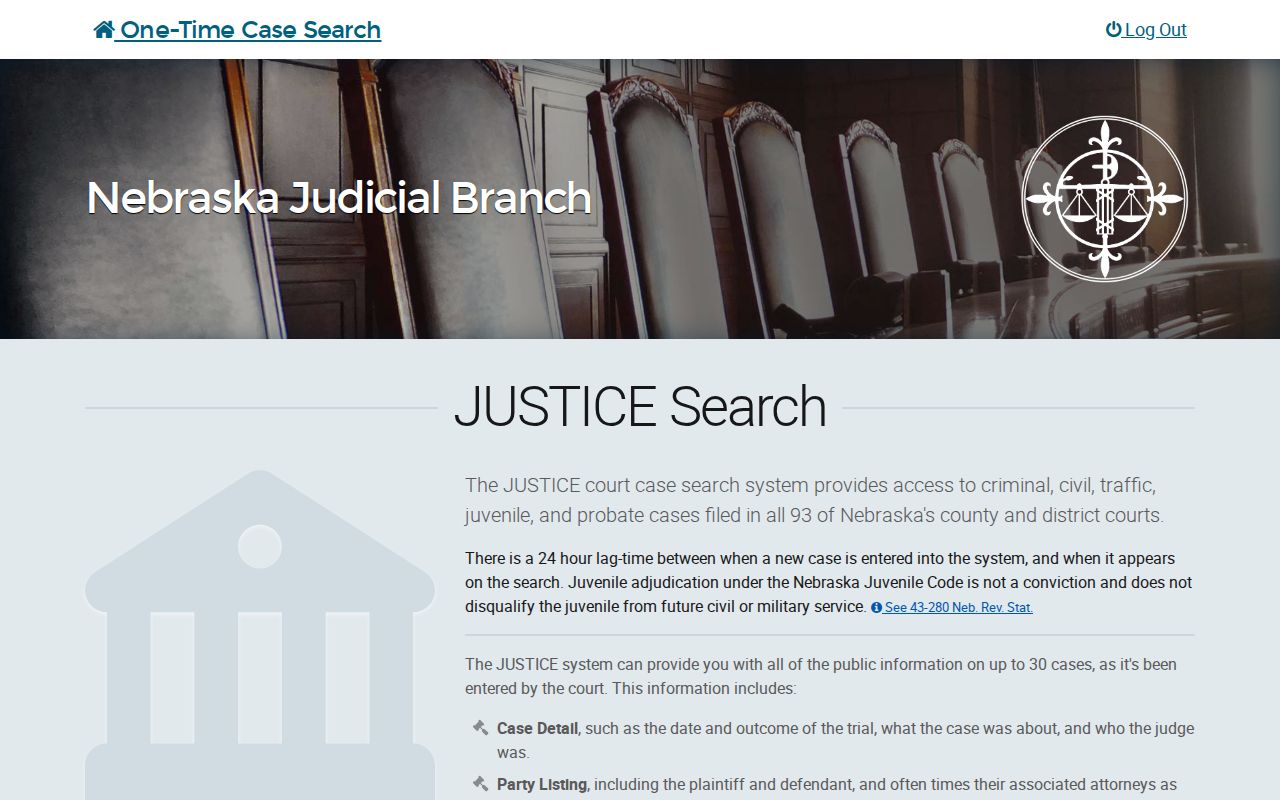 Hitchcock County court docket one-time search page