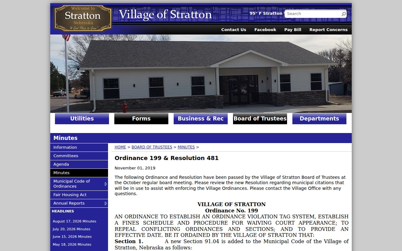 Stratton court docket ordinance tag and County Court record route